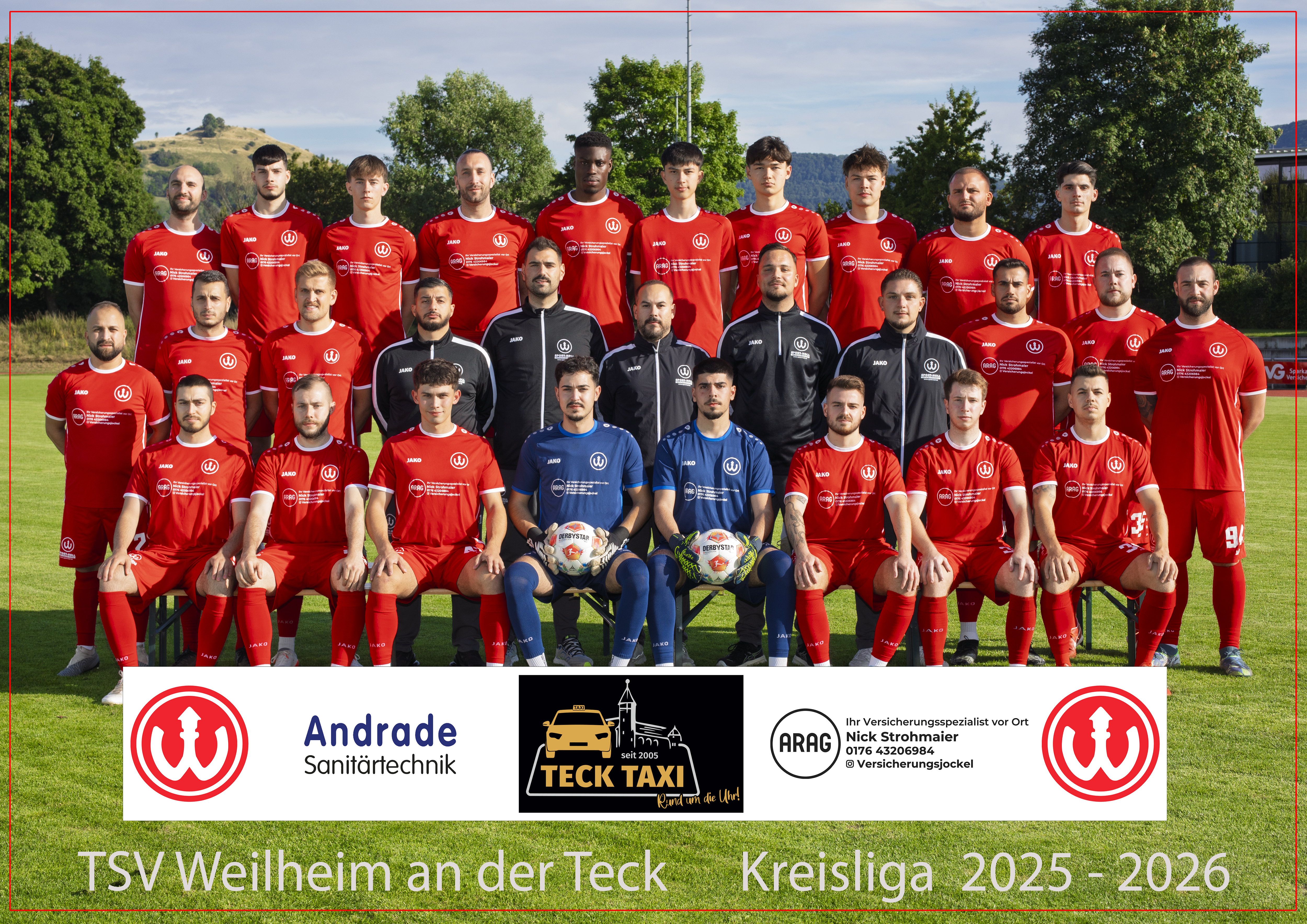 Obere Reihe (v.l.n.r.): Christian Jäschke, Carmelo Giorgi, Tim Jaud, Mathias Bühler, Kevin Imose, Tim Reick, Michael Huber, Patrick Schwerin, Denis Muratovic, Igor Zivkovic.  Mittlere Reihe (v.l.n.r.): Mehmet Manayci, Zekeriya Koyuncu, Jakim Kromer, Betreuer Yasin Tokail, Torwarttrainer Onur Cekic, Abteilungsleiter Gianni Mantineo, Co-Trainer Felix Raichle, Trainer Pasquale Spagnuolo, Abdul Ulucay, Björn Wiest, Luca Migliozzi.  Untere Reihe (v.l.n.r.): Alparslan Özkan, Dominik Lepadusch, David Giss, Berkay Koza, Giovanni Paolillo, Fabio Luzi, Johannes Schultheiss, Jan Sigel.
